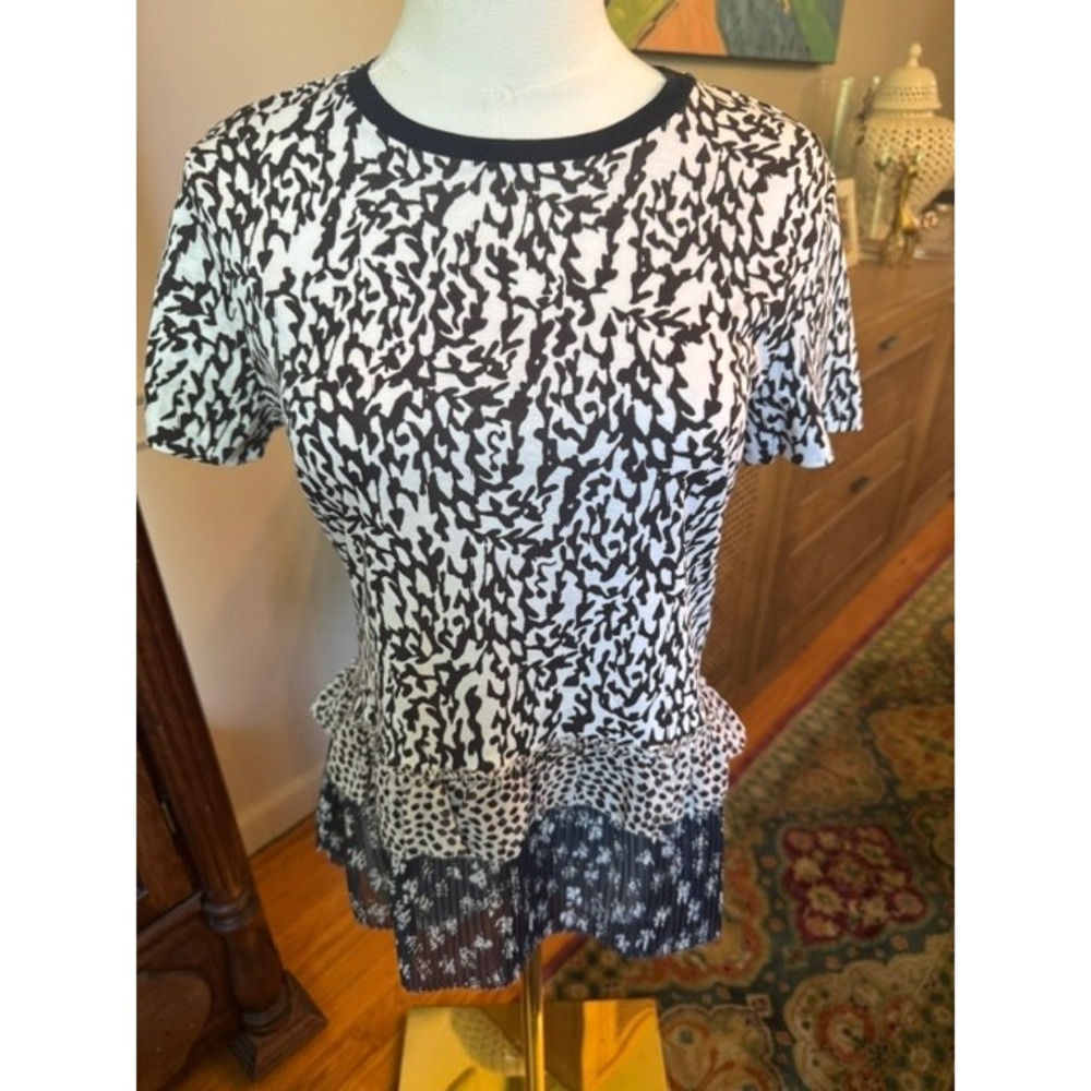 Dorothee Schumacher Black White Mixed Media Tiered Peplum Top Size 2 Cotton Silk